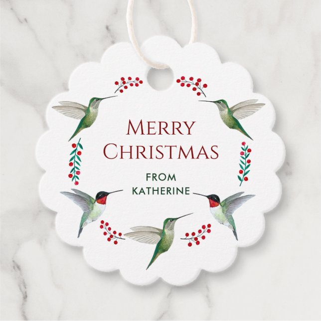 Custom Christmas Hummingbird Favour Tags (Front)