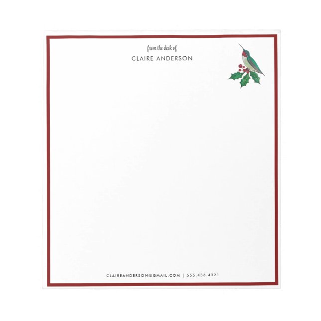 Custom Christmas Hummingbird  Notepad (Front)