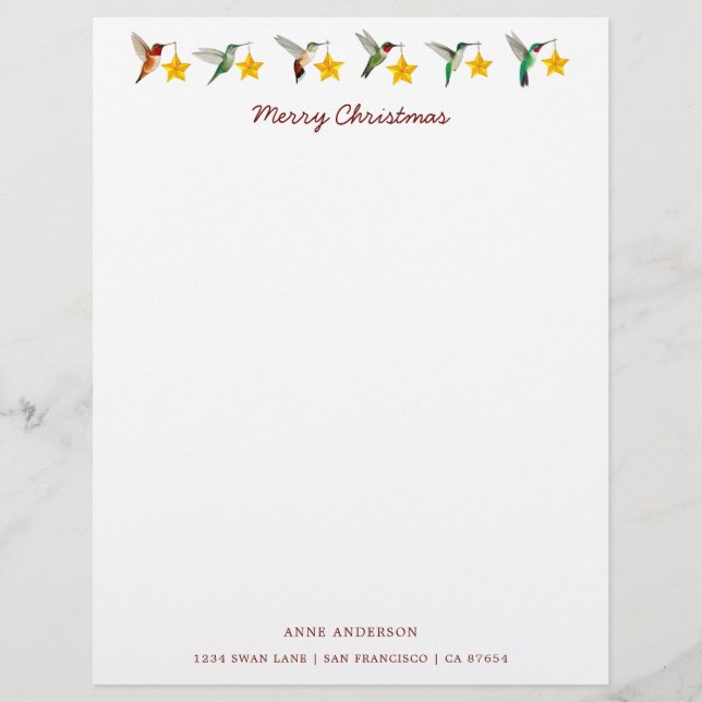 Custom Christmas Hummingbirds  Stationery Custom Letterhead (Front)