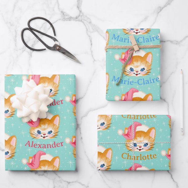 Custom Christmas Kitten Wrapping Paper Sheet (Front)