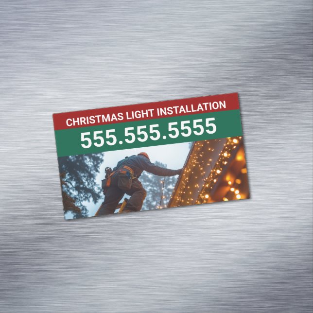 Custom Christmas Light Installation Company Magnetic Business Card (In Situ)