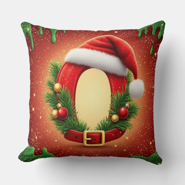 Custom Christmas Monogram O with Santa Hat  Cushion (Front)