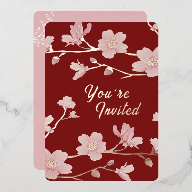 Custom Christmas New Year Floral Foil Invitation (Front/Back)