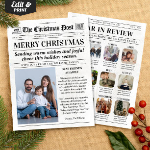 Custom Christmas Newspaper Card, Year in Review Holiday Card