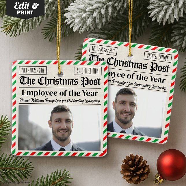 Custom Christmas Newspaper Coworker Employee Gift Ceramic Ornament (Custom Christmas Newspaper Coworker Employee Gift Ceramic Ornament)