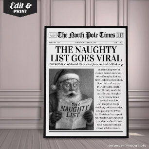 Custom Christmas Newspaper Decor, Funny Christmas Poster