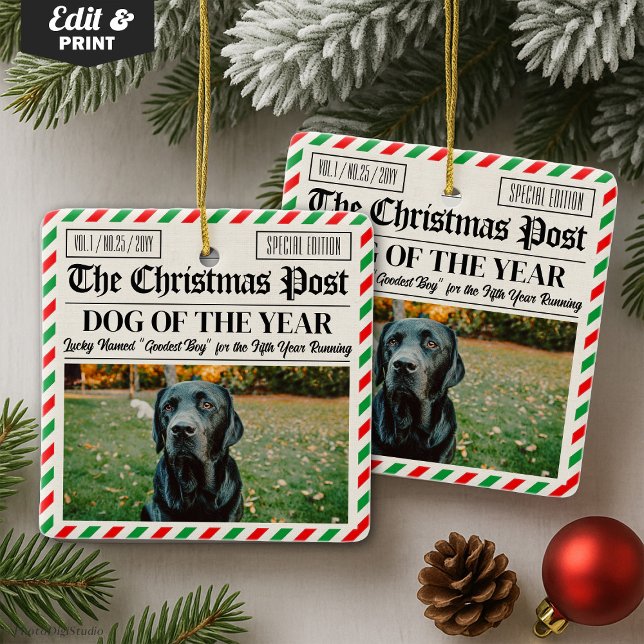 Custom Christmas Newspaper Decor, Gift for Dog  Ceramic Ornament (Custom Christmas Newspaper Decor, Gift for Dog Ceramic Ornament)