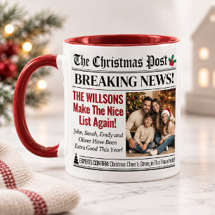 Custom Christmas Newspaper Mug, Fun Family Photo Mug