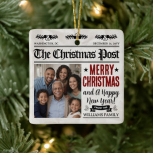 Custom Christmas Newspaper Ornament, Family Photo Ceramic Ornament