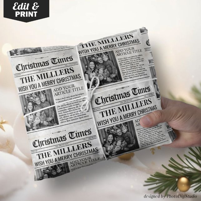 Custom Christmas Newspaper Wrap, Retro Christmas Wrapping Paper (Personalized Newspaper Christmas Wrapping Paper)