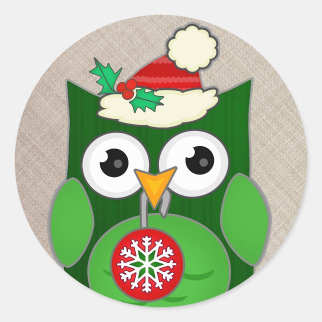Custom Christmas Owl Classic Round Sticker (Front)