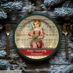 Custom Christmas Paper Plates Vintage Angel Accent