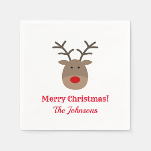 Custom Christmas party napkins with cute reindeer