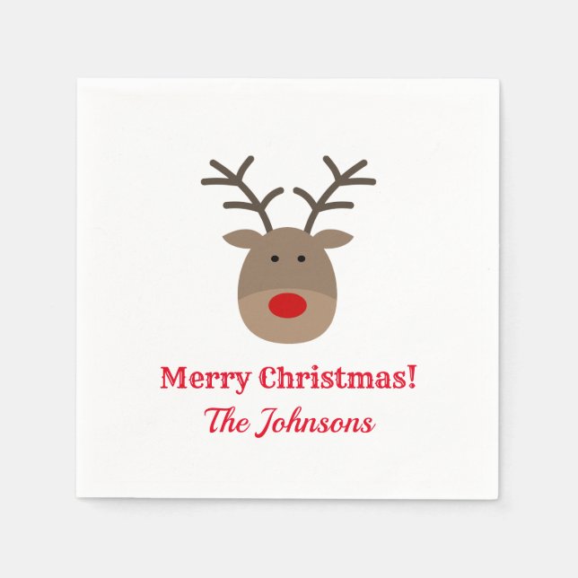 Custom Christmas party napkins with cute reindeer (Front)