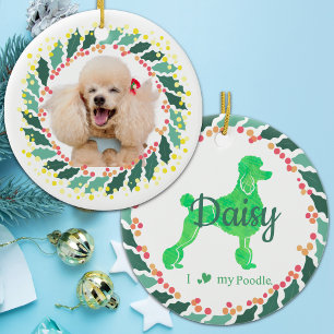 Custom Christmas  Pastel Green Poodle Ornament