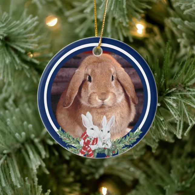Custom Christmas Pet Bunny Rabbit Photo Year Name Ceramic Tree Decoration (Tree)