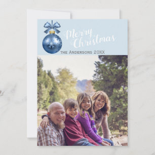 custom Christmas photo card blue ornament