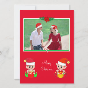 Custom Christmas Photo & Cute Elf on Red