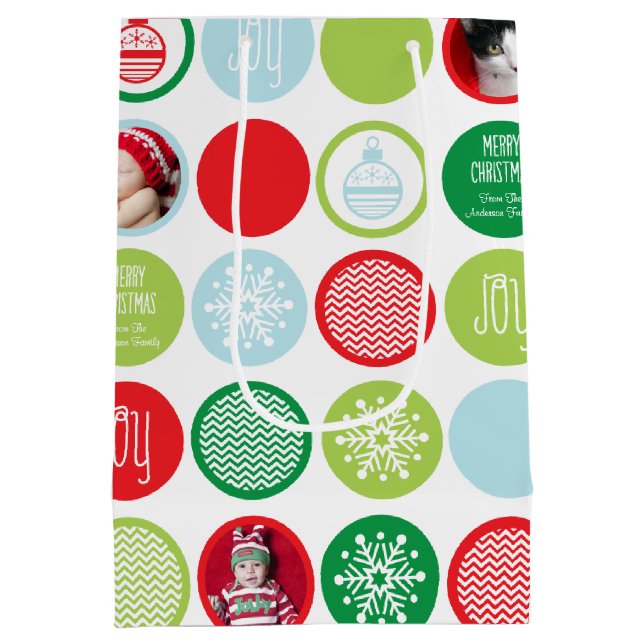 Custom Christmas Photo Dots Medium Gift Bag (Back)
