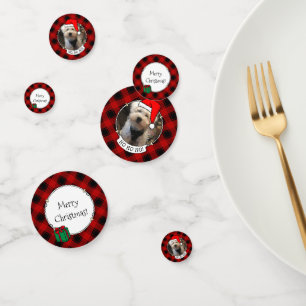 Custom Christmas Photo Frame Red and Black Plaid Confetti