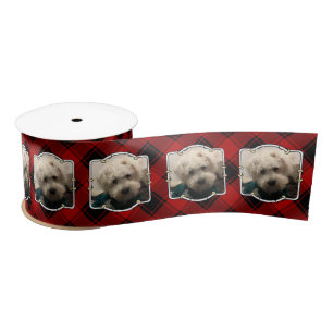 Custom Christmas Photo Frame Red and Black Plaid Satin Ribbon