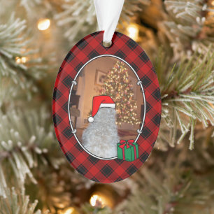 Custom Christmas Photo Frame Red & Black Plaid Pet Ornament