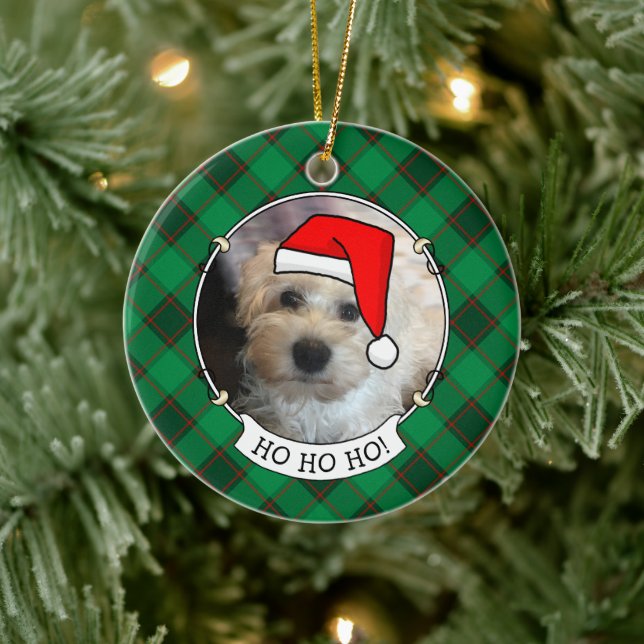 Custom Christmas Photo Frame Red & Green Plaid Pet Ceramic Tree Decoration (Tree)