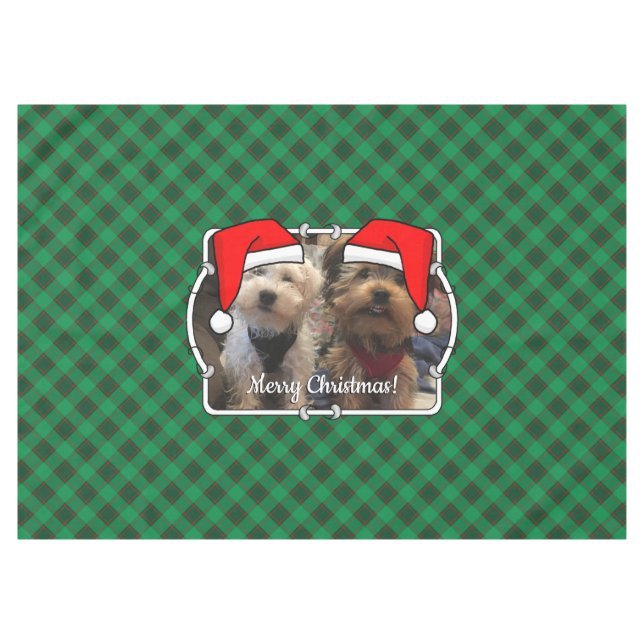 Custom Christmas Photo Frame Red & Green Plaid Tablecloth (Front (Horizontal))