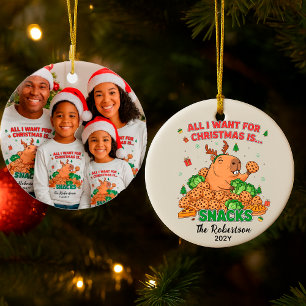 Custom Christmas Photo Keepsake Funny Capybara Ceramic Tree Decoration