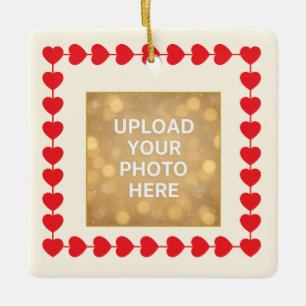 Custom Christmas Photo Ornament – Red Heart Frame 
