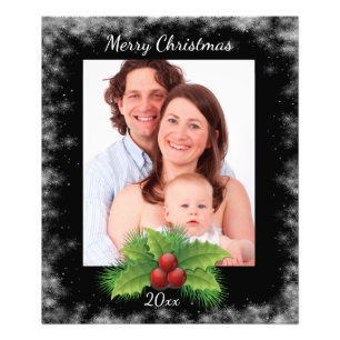 Custom Christmas Photo Print with Holly & Berries