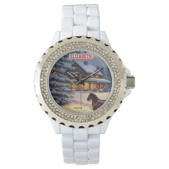 Custom Christmas Photo Wallpaper With Personalized Watch (Front)