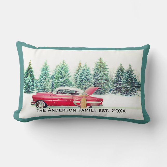 custom Christmas pillow classic car red and green (Front)