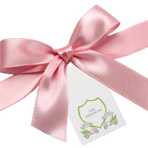 Custom Christmas Pink Golf Carts Green Crest Party Gift Tags