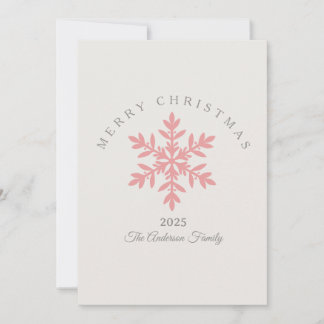 Custom Christmas pink rose snowflake stylish Holiday Card