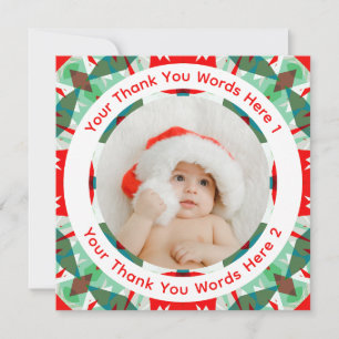 Custom Christmas Playful Modern Red Green Photo Thank You Card