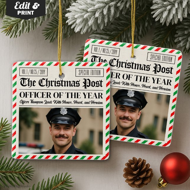Custom Christmas Police Gift for Officer Newspaper Ceramic Ornament (Custom Christmas Police Gift for Officer Newspaper Ceramic Ornament)