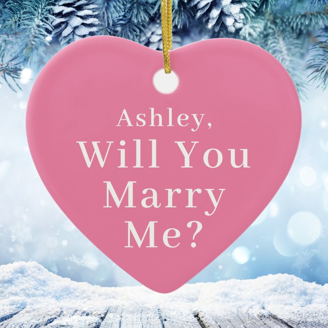 Custom Christmas Proposal Will You Marry Me Pink Ceramic Tree Decoration (Pink Christmas Proposal Will You Marry Me Ceramic Ornament
)