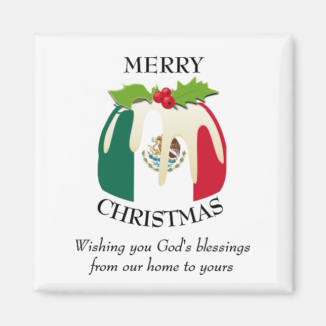 Custom Christmas Pudding Patriotic MEXICO FLAG Magnet (Front)