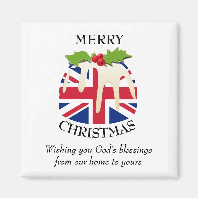 Custom Christmas Pudding Patriotic UNION JACK Magnet (Front)