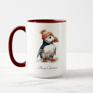 Custom Christmas Puffin Orange Pompom Hat Mug