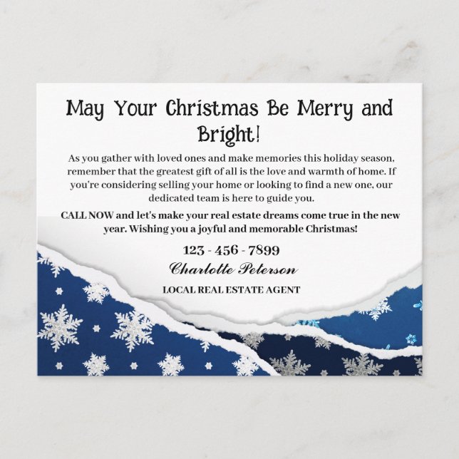 Custom Christmas Real Estate Farming Holiday Postcard (Front)