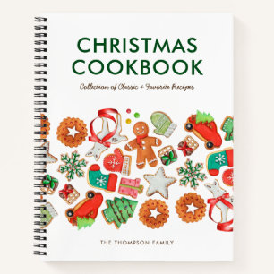 Custom Christmas Recipe White & Green Notebook