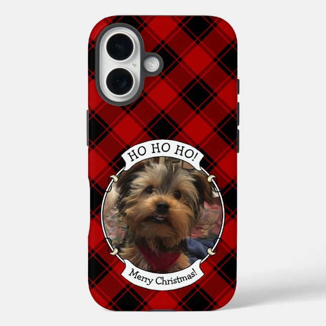 Custom Christmas Red and Black Plaid Photo Frame Case-Mate iPhone Case (Back)