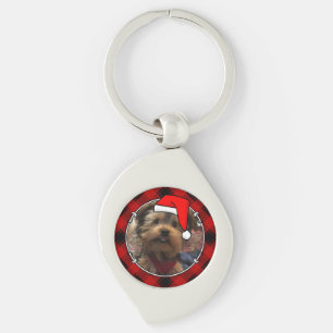 Custom Christmas Red and Black Plaid Photo Frame Key Ring