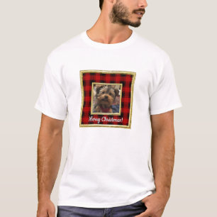 Custom Christmas Red and Black Plaid Photo Frame T-Shirt