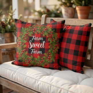 Custom Christmas Red Black Buffalo Check Plaid Cushion