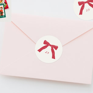 custom christmas red bows holiday classic round sticker