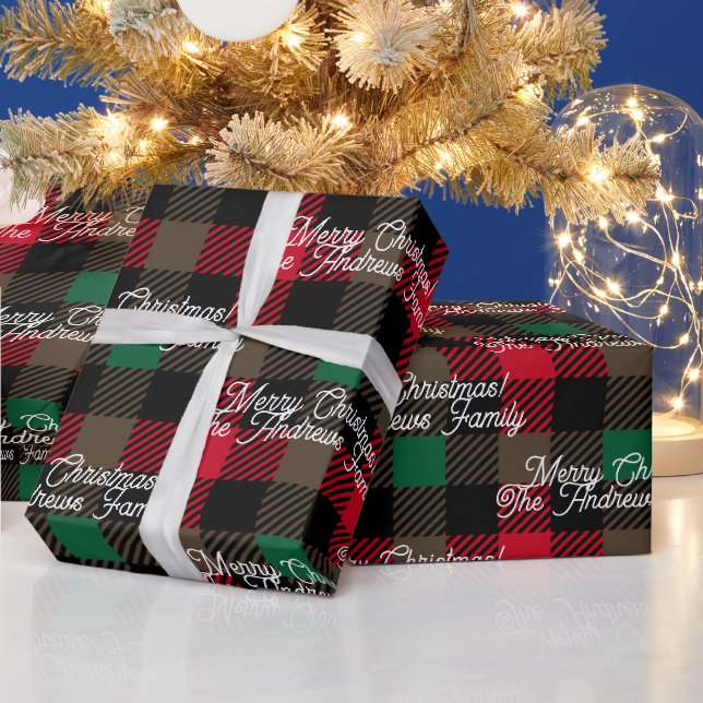 Custom Christmas Red Green Plaid Chequered Pattern Wrapping Paper (Holidays)