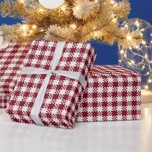 Custom Christmas Red White Checked Gingham Pattern Wrapping Paper